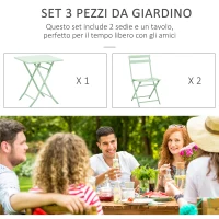 Outsunny Set Tavolo e Sedie da Giardino ed Esterno in Metallo Verde, Set da 3 Pezzi Pieghevole e Salvaspazio(m-4)