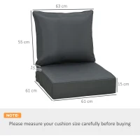 Outsunny Outdoor Seat and Back Cushion Sets, 63L x 55W x 15Dcm Olefin Patio Deep Seating Chair Fade Resistant Replacement Cushion for Rattan Sofa, Indoor or Outdoor Furniture, Dark Grey(m-3)
