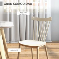 HOMCOM Juego de 4 Sillas de Comedor Estilo Nórdico con Respaldo de Polipropileno y Patas de Madera 48x52,5x83 cm Natural(m-5)