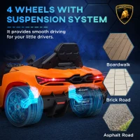 AIYAPLAY Lamborghini Revuelto Licensed 12V Ride on Car w/ Butterfly Doors, Transport Wheels, Suspension, Remote Control, Orange(m-6)