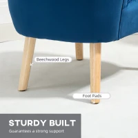 HOMCOM Velvet Accent Chair Occasional Tub Seat Padding Curved Back w/ Ottoman Wood Frame Legs Home Furniture, Dark Blue(m-4)