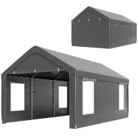 Outsunny Carport tente de garage 3 x 6 m avec parois latérales amovibles, 2 portes enroulables et 4 fenêtres, gris foncé(m-1)