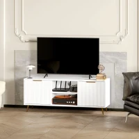 HOMCOM Mueble de TV con 2 Compartimentos Abiertos y 2 Puertas Mueble para Televisión de 55 Pulgadas 120x35x48 cm Blanco(m-2)