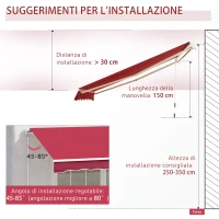 Outsunny Tenda da Sole per Esterno Avvolgibile a Manovella in Metallo e Alluminio, 4x2.5m, Rosso Scuro(m-6)