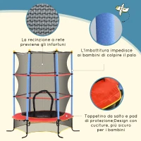 HOMCOM Trampolino per Bambini con Tappeto Elastico, Rete di Sicurezza e Pali Imbottiti, Età 3-10 Anni, Blu(m-5)