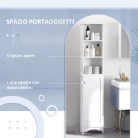HOMCOM Colonna Bagno con Ripiano a 3 Livelli e Armadietto Chiuso, in MDF e Truciolato, 34x20x165 cm, Bianco(m-4)