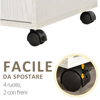 HOMCOM Mobile Cucina Multiuso con Ruote, Armadietto e Ripiano per Microonde, Credenza Alta in Legno Truciolare, 60.4x40.3x97cm Bianco(m-6)