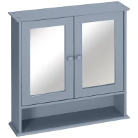 kleankin Armoire Murale étagère Salle de Bain 56L x 13l x 58H cm Double Porte Miroir étagère réglable MDF Gris(m-1)