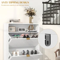 HOMCOM 12 Shoe Storage Cabinet, with Chevron Indents and Gold Tone Accents - White(m-8)