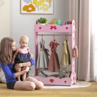 AIYAPLAY Kids Clothes Rail with Two Shelves, for 3-8 Years, Pink(m-10)