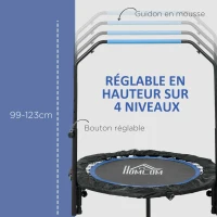 HOMCOM Trampoline de fitness gymnastique avec poignée réglable, pliable, 6 pieds, 28 ressorts Ø 102 cm, noir bleu(m-4)