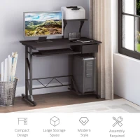 HOMCOM Computer Desk with Display Stand, Sliding Keyboard Tray Drawer and Host Box Shelf Home Office Workstation Dark Brown(m-6)