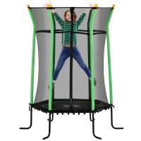HOMCOM Trampolino Elastico per Bambini 3-10 Anni con Ingresso a Cerniera e Pali Imbottiti, Ø163.5x190 cm, Verde(m-1)