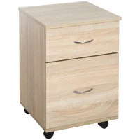 HOMCOM Two Drawer Filing Cabinet with Wheels- Oak(m-1)