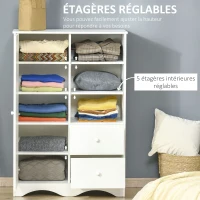 HOMCOM Armoire avec Porte et 5 étagères, 3 niches, 2 tiroirs, meuble de rangement blanc pour chambre, salon, bureau(m-7)