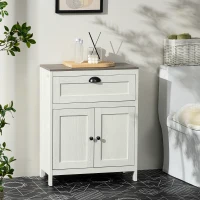 kleankin Bathroom Floor Cabinet, Freestanding Storage Cupboard with Drawer, Double Door Cabinet and Adjustable Shelf, White(m-2)