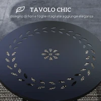 Outsunny Tavolino da Giardino con Intagli a Fiori e Foglie, Tavolo da Esterno e Interno, Ø40x50 cm, Nero(m-4)