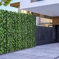 Outsunny Artificial Leaf Hedge Screen Privacy Fence Panel for Garden Outdoor Indoor Decor 3M x 1M Light Green and Dark Green(m-9)