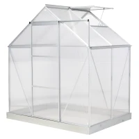 Outsunny 6 x 4 FT Walk-In Greenhouse Polycarbonate Panels Aluminium Frame w/ Sliding Door Adjustable Window 2.5㎡ Inner Area Plant Vegetable Flower Grow Green House Protection(m-11)