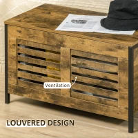 HOMCOM Industrial Storage Bench, Lift Top Storage Chest, Shoe Bench, Toy Box Organizer with Lid & Louvred Cabinet, for Bedroom, Entryway, Living Room, Rustic Brown(m-5)