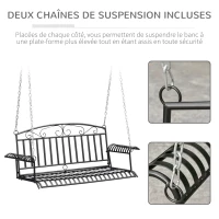 Outsunny Banc Suspendu 2 Places balancelle de Jardin en métal dim. 137L x 58l x 52H cm Noir(m-5)