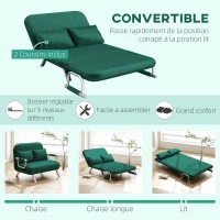 HOMCOM Canapé convertible 2 places canapé-lit 2 places avec dossier réglable et 2 coussins en revêtement aspect suède vert(m-4)