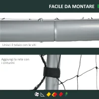 SPORTNOW Porta da Calcio Grigia 240x85x160 cm con Viti e Picchetti inclusi, in PE e Metallo(m-4)