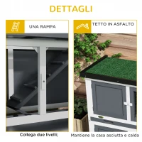 PawHut Conigliera a 2 Livelli in Lego di Abete e Bitume con Rampa, 2 Vassoi Estraibili 4 Porte, 97x44x91 cm, Grigio(m-6)