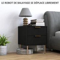 HOMCOM Table de chevet, table de nuit cannelée avec 2 tiroirs et pieds en acier, pour chambre à coucher, salon, noir(m-6)