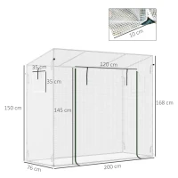 Outsunny Tomato Greenhouse Walk-in Garden Greenhouse with Pent Roof, Roll-up Door, Mesh Window for Plants Flowers Herbs Grow, 200 x 73 x 168 cm, White(m-3)