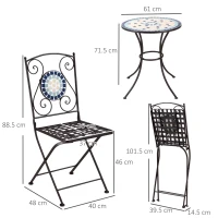 Outsunny Mobili da Giardino Set 3 Pezzi con 2 Sedie Pieghevoli e 1 Tavolino Rotondo, in Metallo e Ceramica(m-3)