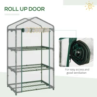 Outsunny 3 Tier Mini Greenhouse Portable Garden Grow House with Roll Up Door and Wire Shelves, 69L x 49W x 125H cm, Clear(m-6)