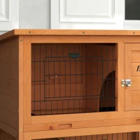 PawHut Two-Tier Antiseptic Wood Rabbit Hutch, 80cm Guinea Pig Hutch with Run - Orange(m-9)