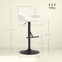 HOMCOM Lot de 2 tabourets de bar chaises de bar hauteur réglable tissu effet lin et base en acier 52,5 x 53 x 86,5-108 cm crème(m-3)