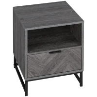 HOMCOM Bedside Table with Drawer and Shelf, Side End Table with Steel Legs for Living Room, Bedroom, Dark Grey(m-11)