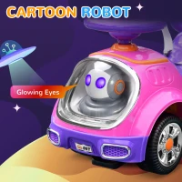 AIYAPLAY 3 in 1 Ride on Push Car, Cartoon Robot Theme Foot to Floor Slider w/ Handle Light Music Horn, Storage - Pink(m-5)