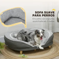 PawHut Sofá para Mascotas con Parte Superior Desmontable Funda Lavable y Patas de Madera Carga 25 kg 90x78x25 cm Gris(m-6)
