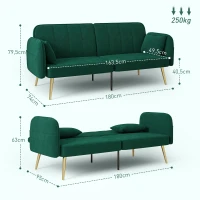 HOMCOM Canapé convertible 2 places canapé-lit canapé clic-clac en tissu velours avec dossier réglable, vert foncé(m-3)