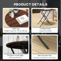 Outsunny Foldable PE Rattan Outdoor Coffee Table, Metal Frame Wicker Round Side Table, Coffee Table Side Table for Lawn, Garden, Mixed Brown(m-7)