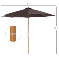 Outsunny Parasol de jardin extérieur parasol droit double toit en bois polyester haute densité protection solaire Ø 3 x 2,5 m chocolat(m-3)