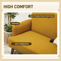 HOMCOM Velvet Feel Fabric 2 Seater Sofa, Small Sofa Loveseat with 21cm Thick Padding and Wood Legs, Yellow(m-4)