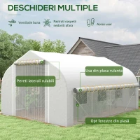 Outsunny Sera Cabina 4 x 3 m, Pereti Laterali Rulabili cu Fermoar, Usa cu Plasa, 8 Ferestre cu Plasa, Cort Tunel de Sera(m-4)