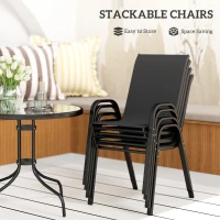 Outsunny Five-Piece Steel Patio Set, with Glass-Top Table - Black(m-4)