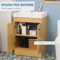 kleankin Mobile Bagno sotto Lavabo in Truciolato con Ripiani Regolabili e Lavello Curvo, 60x41.5x88 cm(m-4)