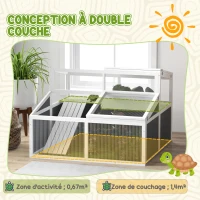 PawHut Maison enclos cage pour petit animal tortue avec 2 espaces toit en polycarbonate 3 portes rampe 115 x 115 x 82 cm gris(m-4)