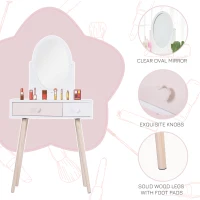 HOMCOM Kids Dressing Table w/ Mirror 2-Drawer Cute Heart Handles Bedroom Play Room Storage Elegant Wood Legs -White&Pink(m-6)