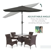 Outsunny 3 x 2 m Garden Parasol Umbrella with Aluminium Pole, UPF 50+ Rectangular Outdoor Table Parasol Sun Shade with Crank & Push Button Tilt, Metal Ribs, Dark Grey(m-4)
