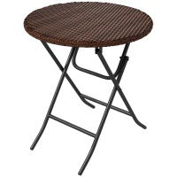 Outsunny Foldable PE Rattan Outdoor Coffee Table, Metal Frame Wicker Round Side Table, Coffee Table Side Table for Lawn, Garden, Mixed Brown(m-11)