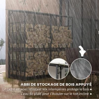 Outsunny Abri à bois en acier galvanisé à 2 niveaux, rack de rangement pour bûches avec toit métal, 186 x 75 x 185 cm(m-5)
