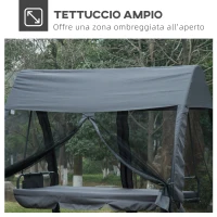 Outsunny Dondolo Letto da Giardino con Zanzariera Grigio, Dondolo Ribaltabile 3 Posti per Esterno e Balcone 240x140x197cm(m-6)